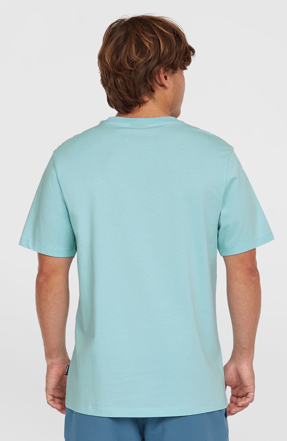 Small Logo T-Shirt für Herren, blau, Rückansicht am Model mit kleinem Label am Saum