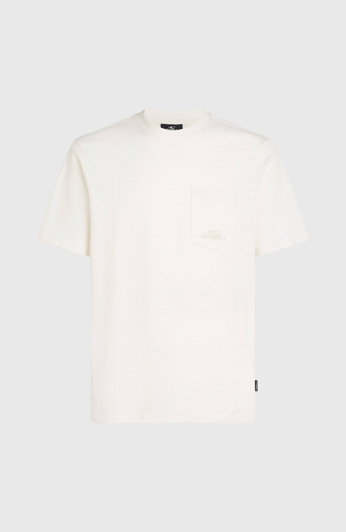 Slub Chest Pocket T-Shirt für Herren, weiß, freigestellt von vorne mit aufgesetzter Brusttasche und Rundhals
