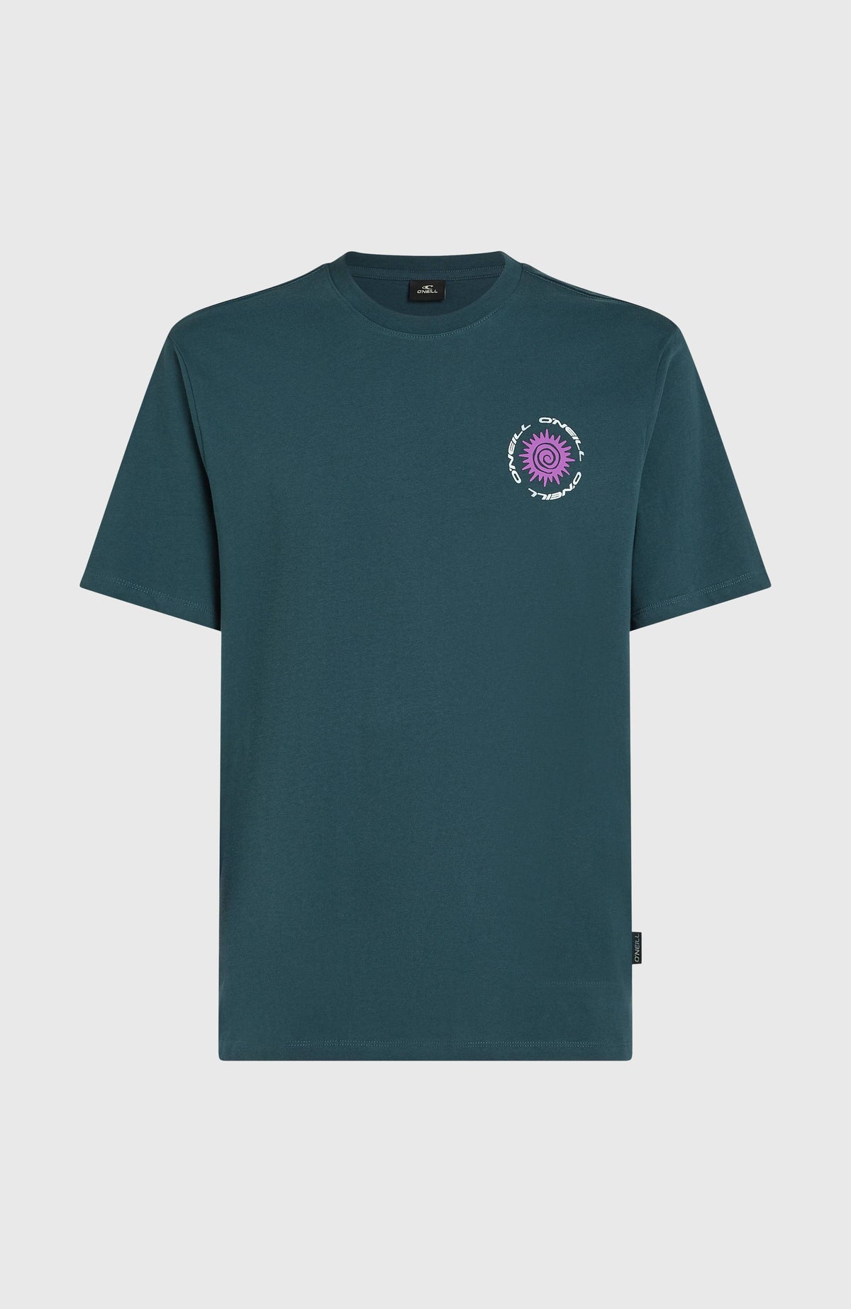 Chest Print T-Shirt für Herren, blau mit Logo-Print in Lila und Weiß, freigestellt von vorne