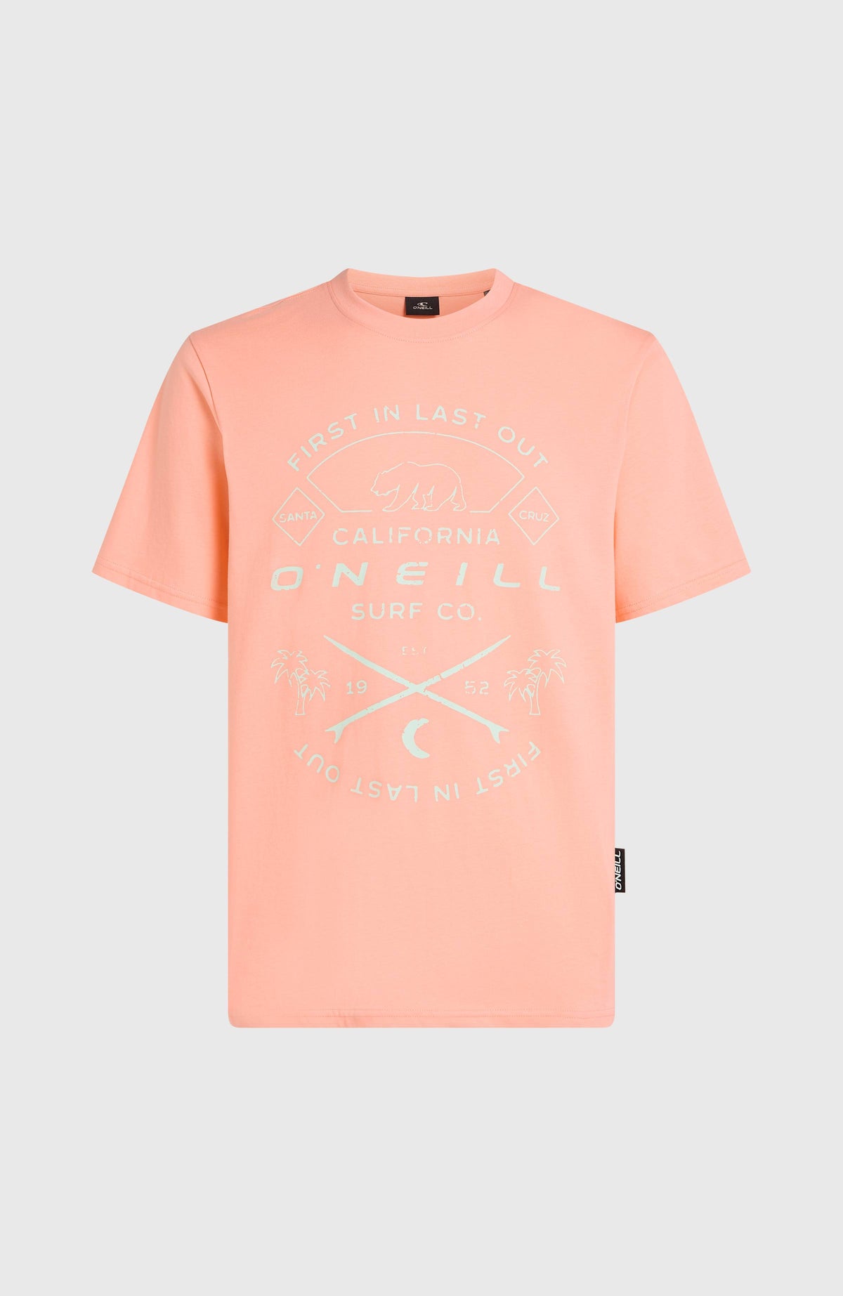Jack O'Neill Muir T-Shirt für Herren, pink mit Logo-Print in Weiß, flach liegend von vorne
