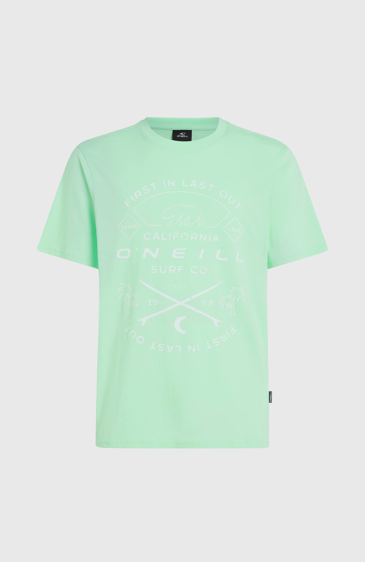 Jack O'Neill Muir T-Shirt für Herren, grün mit Grafik-Print in Weiß, freigestellt von vorne