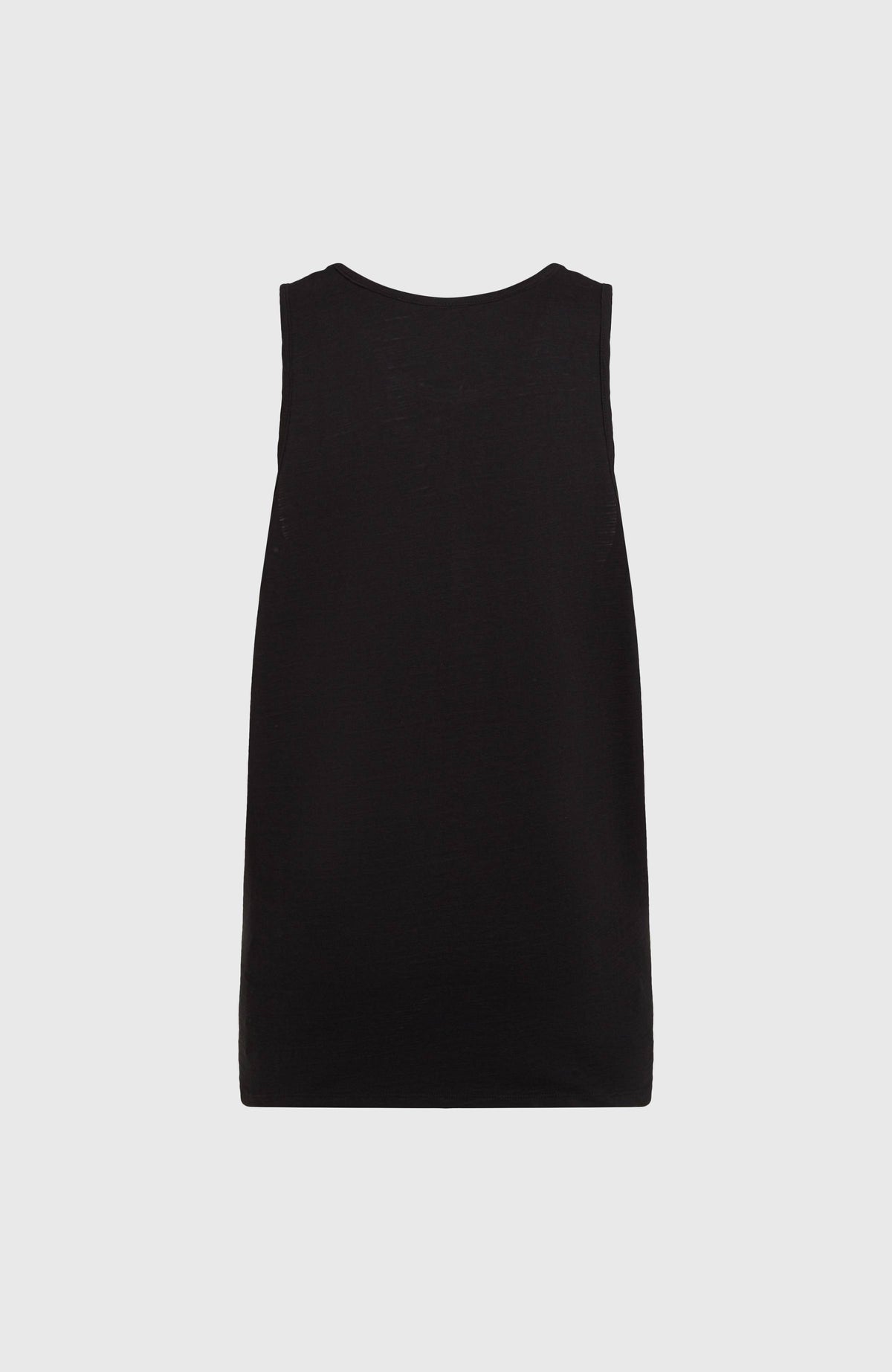 Slub Tanktop für Herren, schwarz, flach liegend von hinten mit geradem Saum