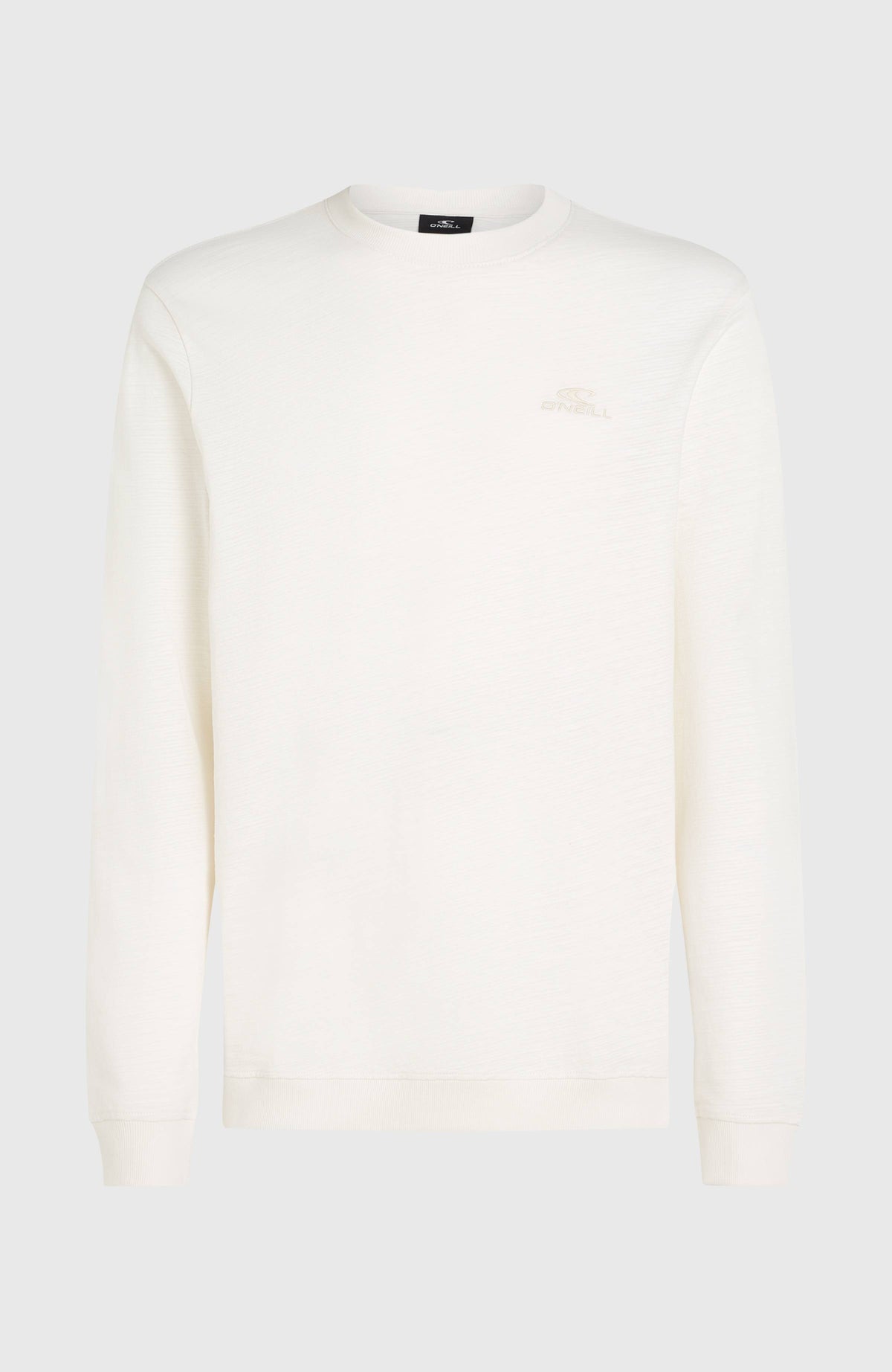 Weißes Slub Langarmshirt für Herren, freigestellt von vorne mit Rundhalsausschnitt