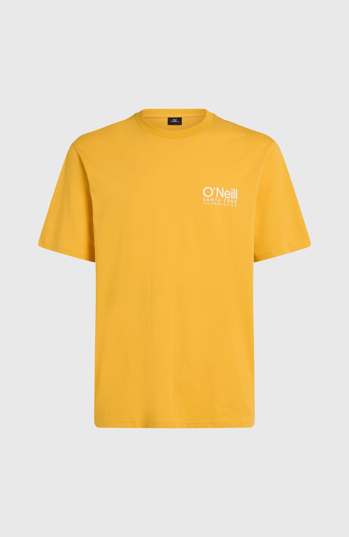 Original Cali Logo T-Shirt, gelb mit Logo-Print in Weiß, flach liegend von vorne