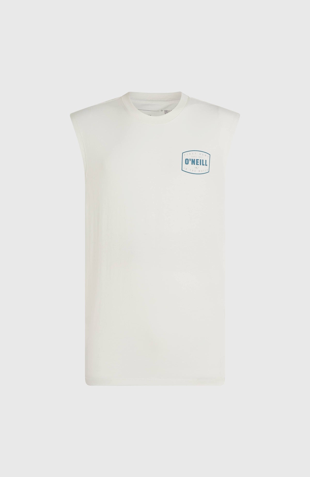 Graphic Tanktop für Herren, weiß mit Logo-Print in Blau, freigestellt von vorne