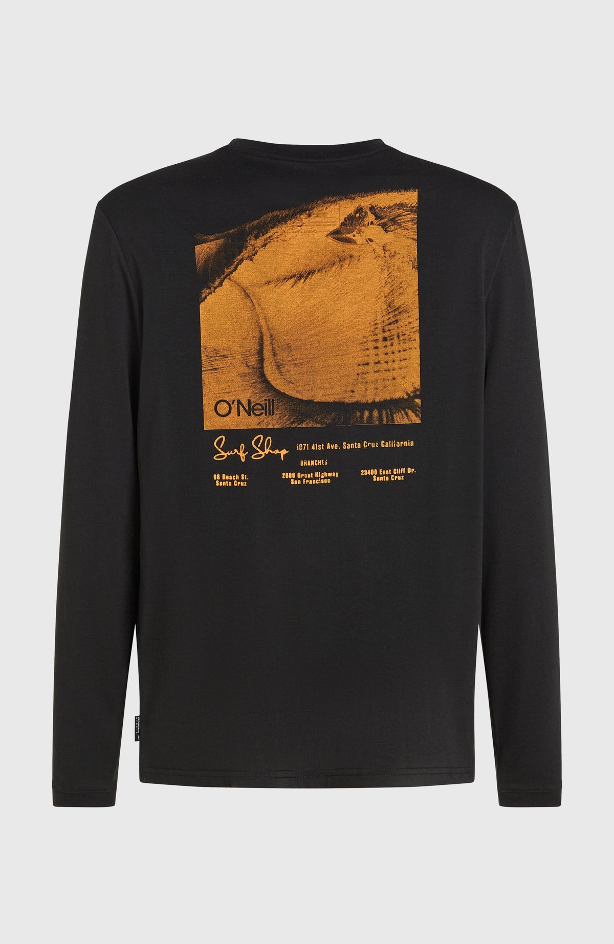 O'Riginals Hybrid Langarmshirt für Herren, schwarz mit Logo-Print in Orange, flach liegend von hinten