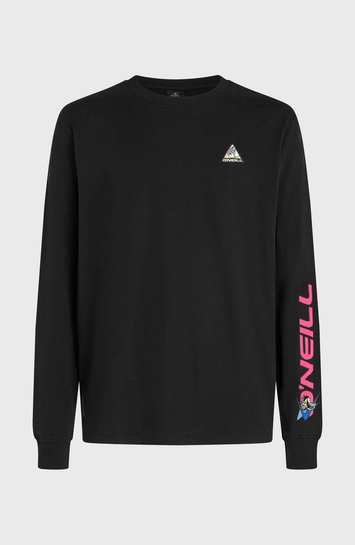 FWC'Play Langarmshirt für Herren, schwarz mit Logo-Print in Pink, freigestellt von vorne