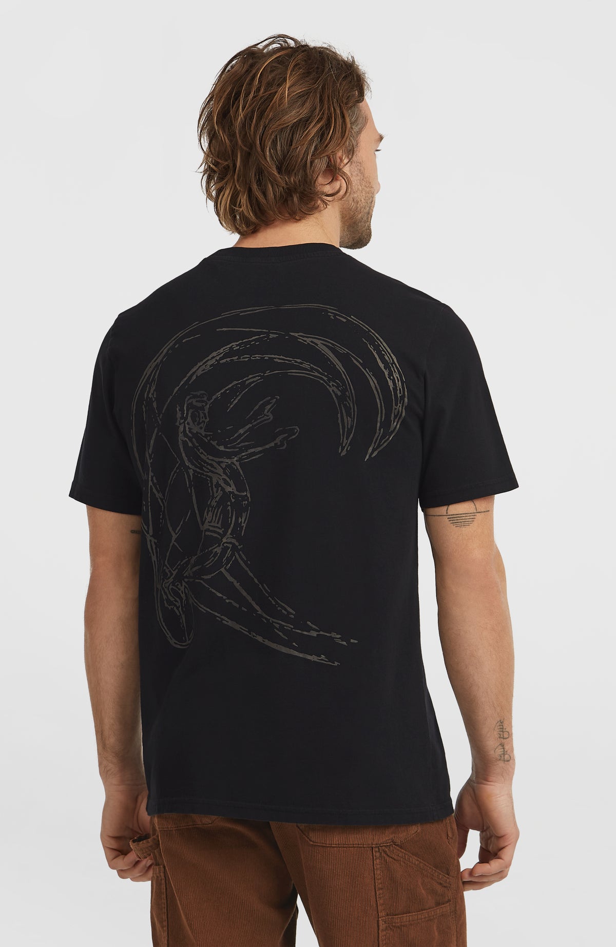 O'Riginals Back-Print T-Shirt für Herren, schwarz mit Grafikprint in Grau, Rückansicht am Model