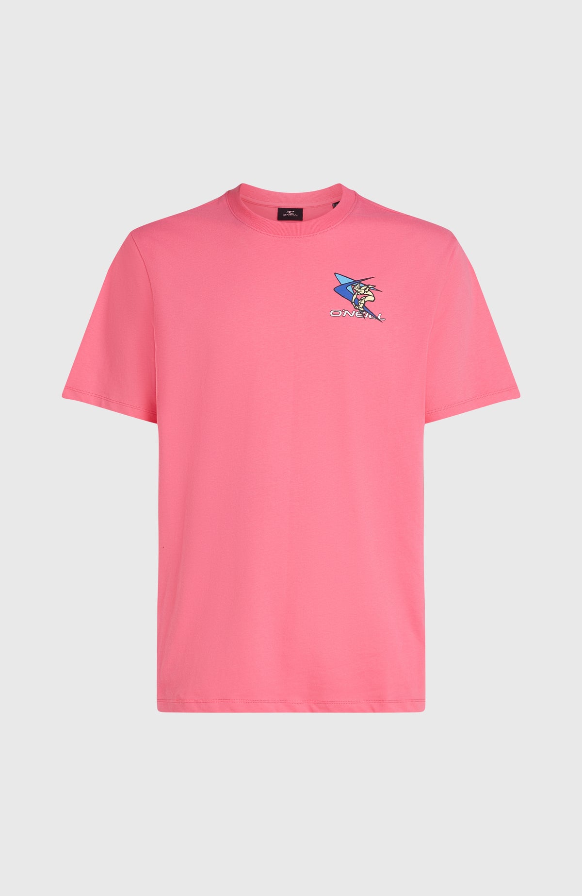 Pinkes FWC'Play Graphic T-Shirt für Herren mit kleinem Grafik-Print, flach liegend von vorne