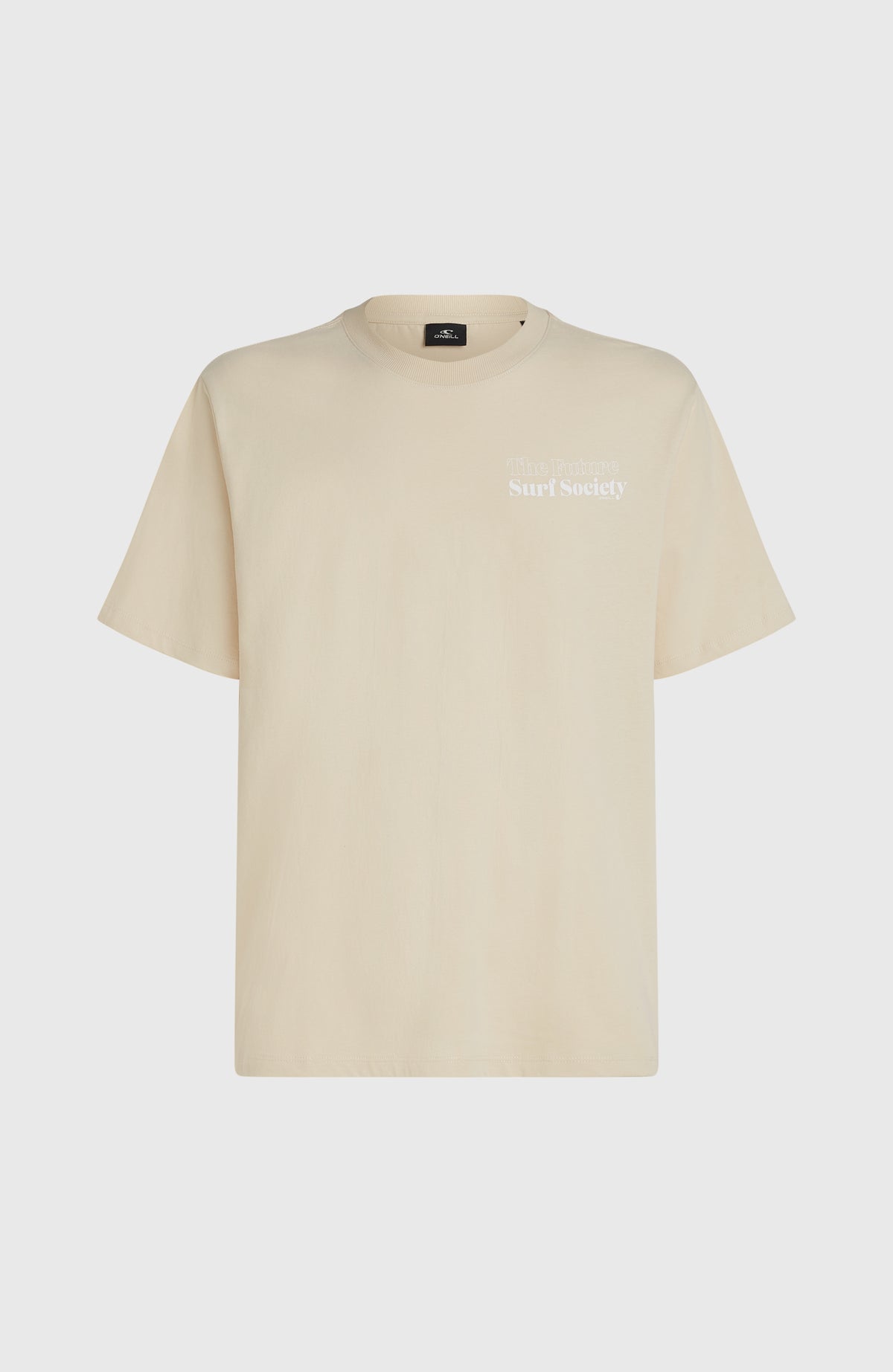 Future Surf Society T-Shirt für Herren, beige mit Logo-Print in Weiß, freigestellt von vorne