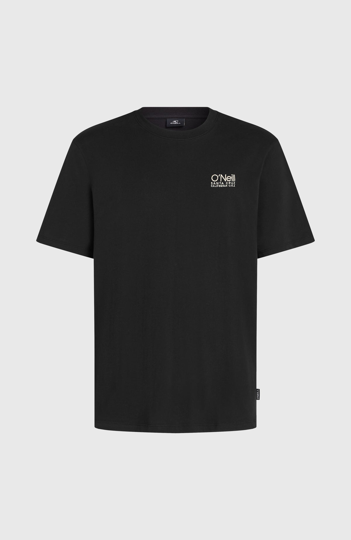 Original Cali Logo T-Shirt für Herren, schwarz mit Logo-Print in Weiß, flach liegend von vorne