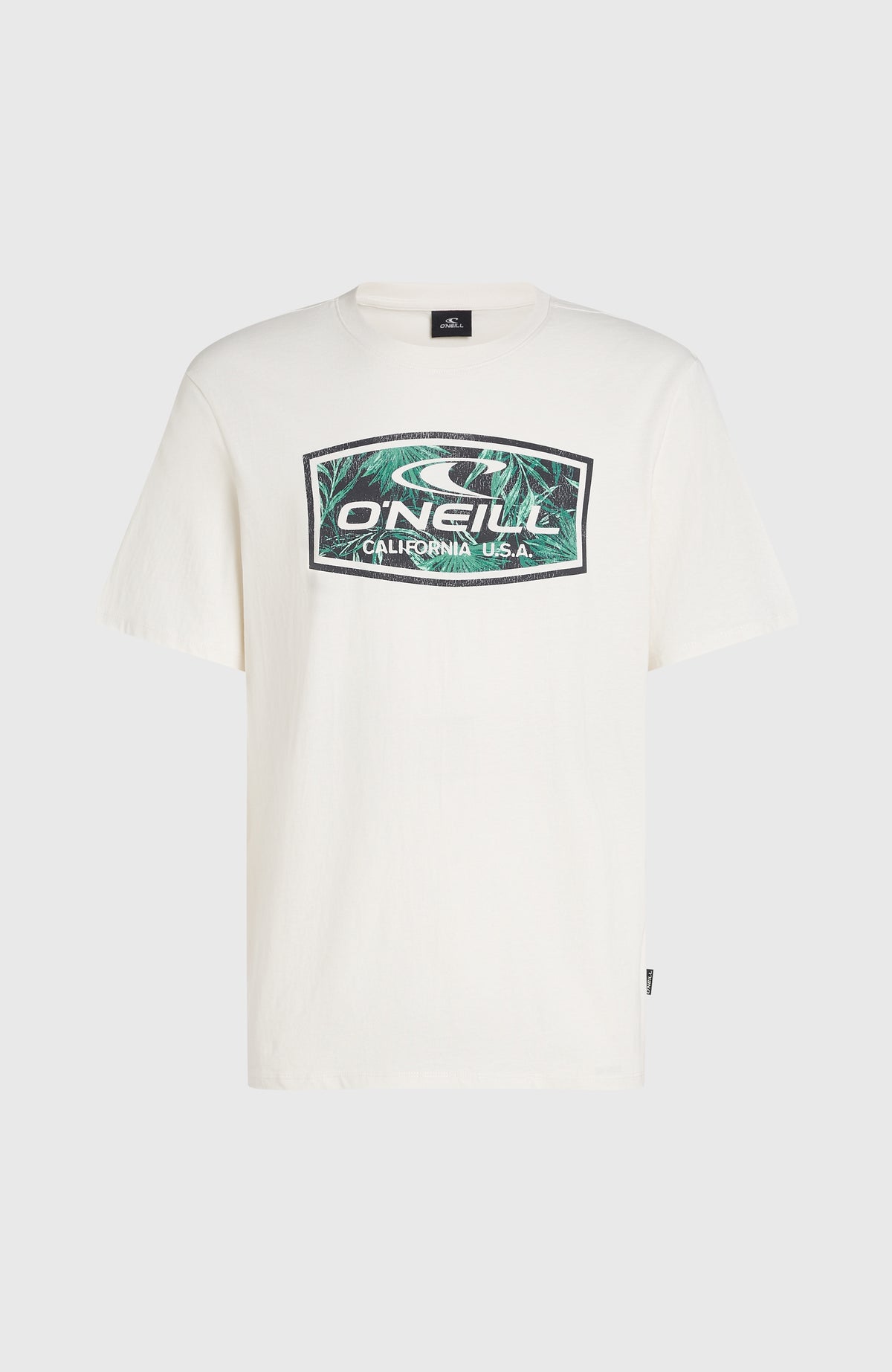 Graphic T-Shirt für Herren, weiß mit Logo-Print in Grün und Schwarz, freigestellt von vorne