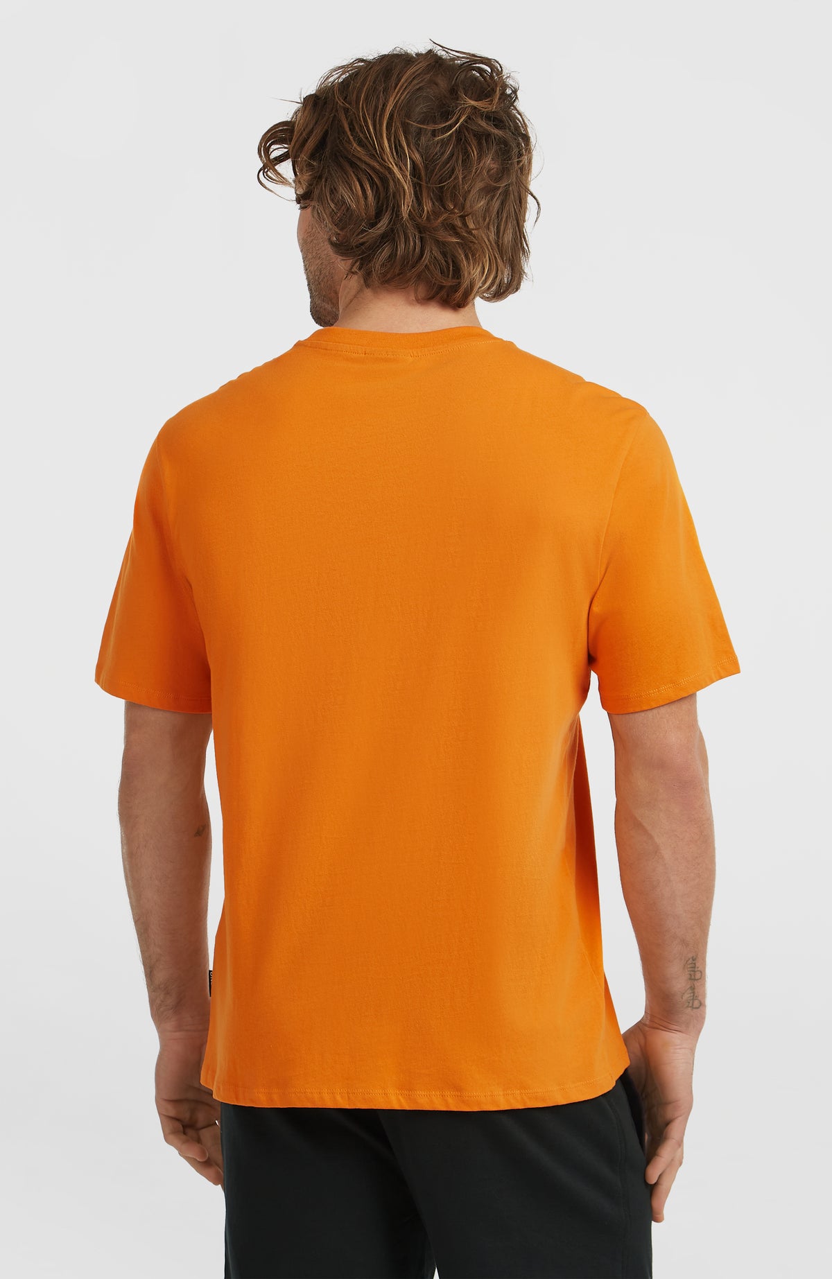 Graphic T-Shirt für Herren, orange, unifarbene Rückansicht am Model