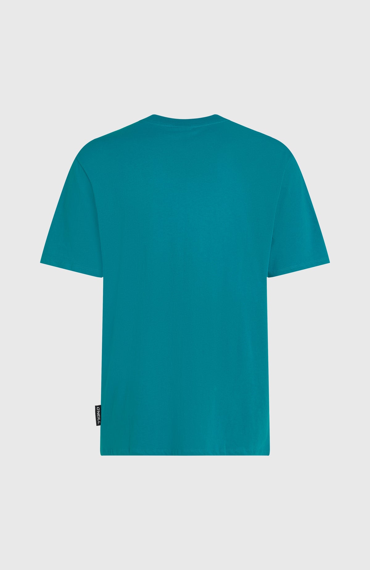 Blaues Graphic T-Shirt für Herren mit Logo-Print in Orange, flach liegend von hinten mit seitlichem Logo-Label