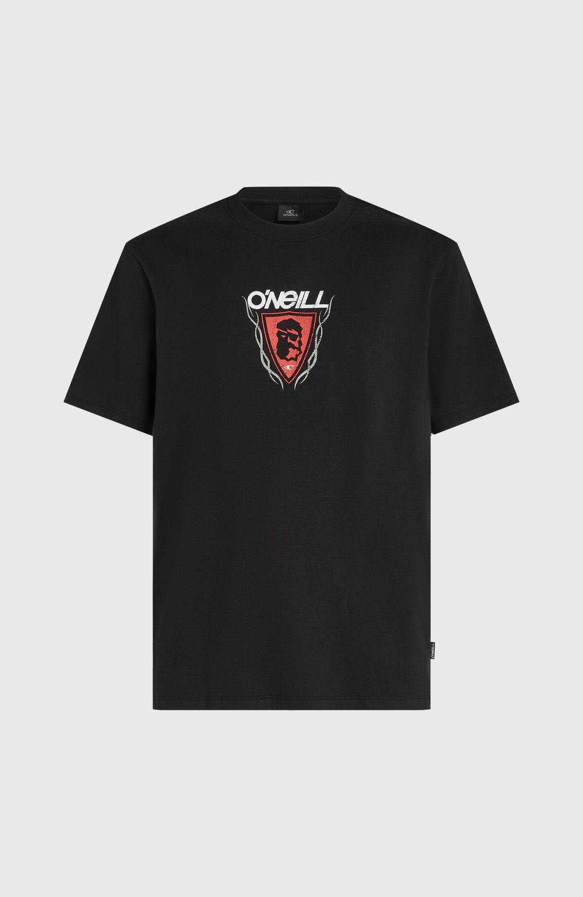 Re-Issue Graphic T-Shirt für Herren, schwarz mit Logo-Print in Weiß und Rot, freigestellt in der Vorderansicht