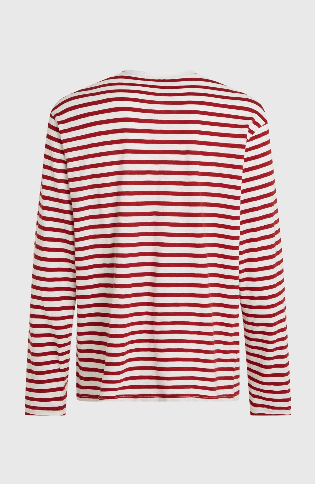 O'Riginals Langarmshirt für Herren, weiß mit Streifenmuster in Rot, freigestellte Produktansicht von hinten