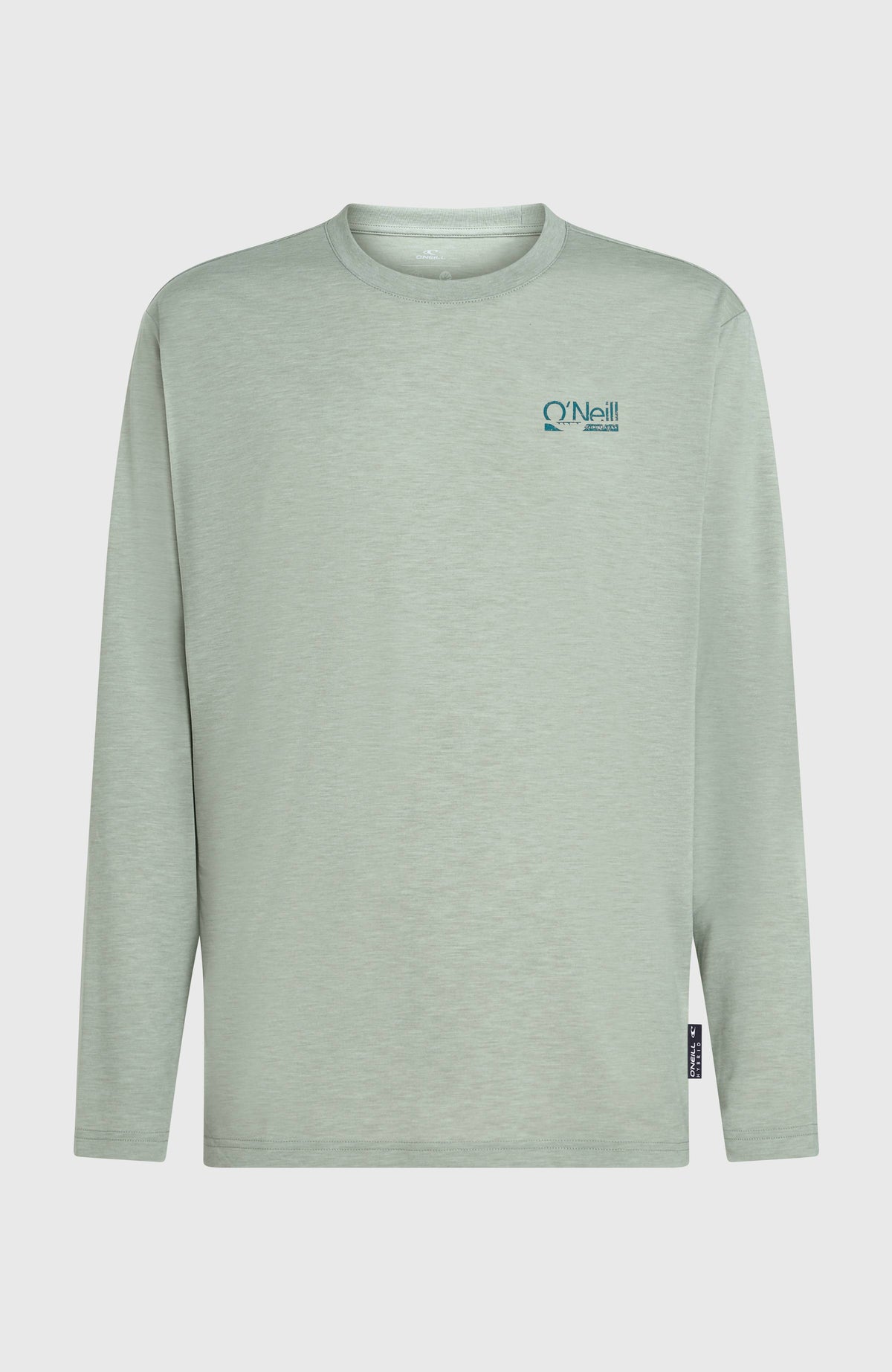 Hybrid Polygiene Langarmshirt für Herren, grün, flach liegend von vorne mit Logo-Print