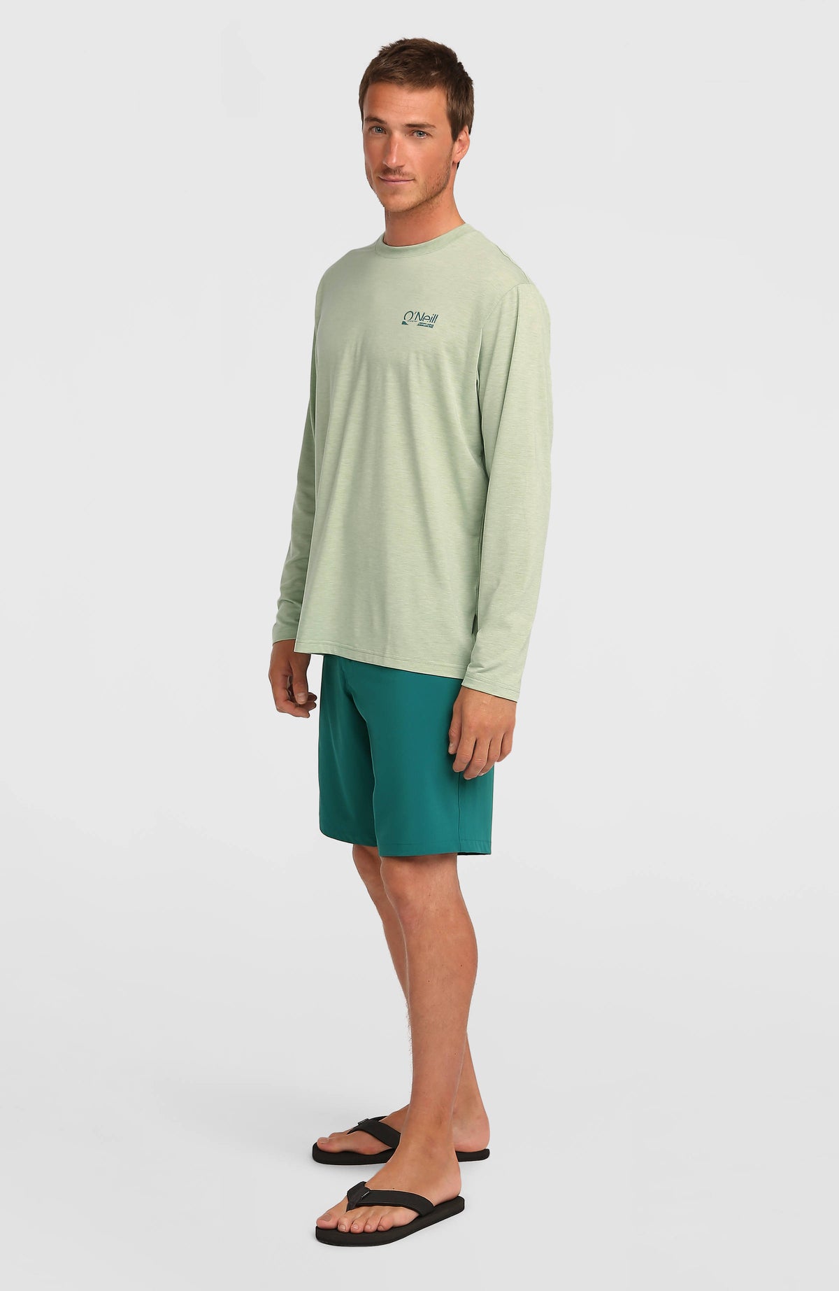 Hybrid Polygiene Langarmshirt für Herren, grün, Ganzkörper-Seitenansicht am Model