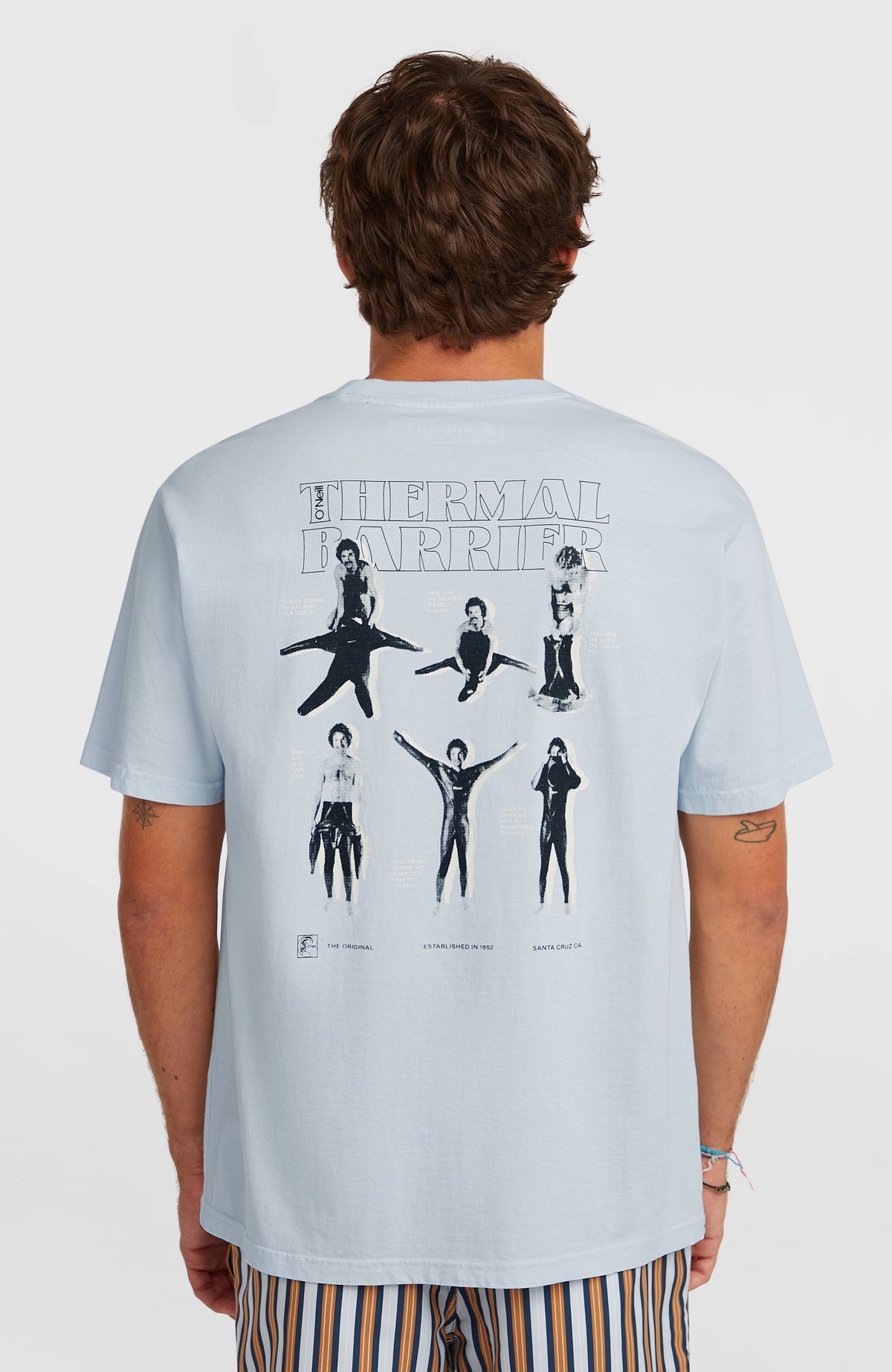 O'Riginals Vintage Graphic T-Shirt für Herren, blau mit Grafik-Print in Schwarz, Rückansicht am Model