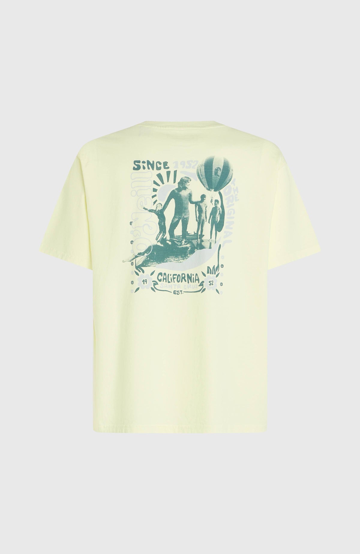 O'Riginals 70s Graphic T-Shirt für Herren, gelb mit Grafik-Print in Grün, Produktansicht freigestellt von hinten