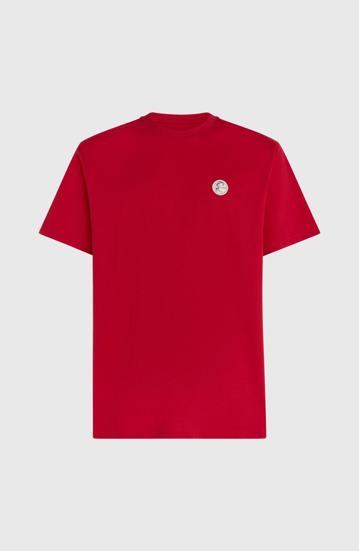 O'Riginals Badge T-Shirt für Herren, rot, flach liegend von vorne, runder Logo-Badge