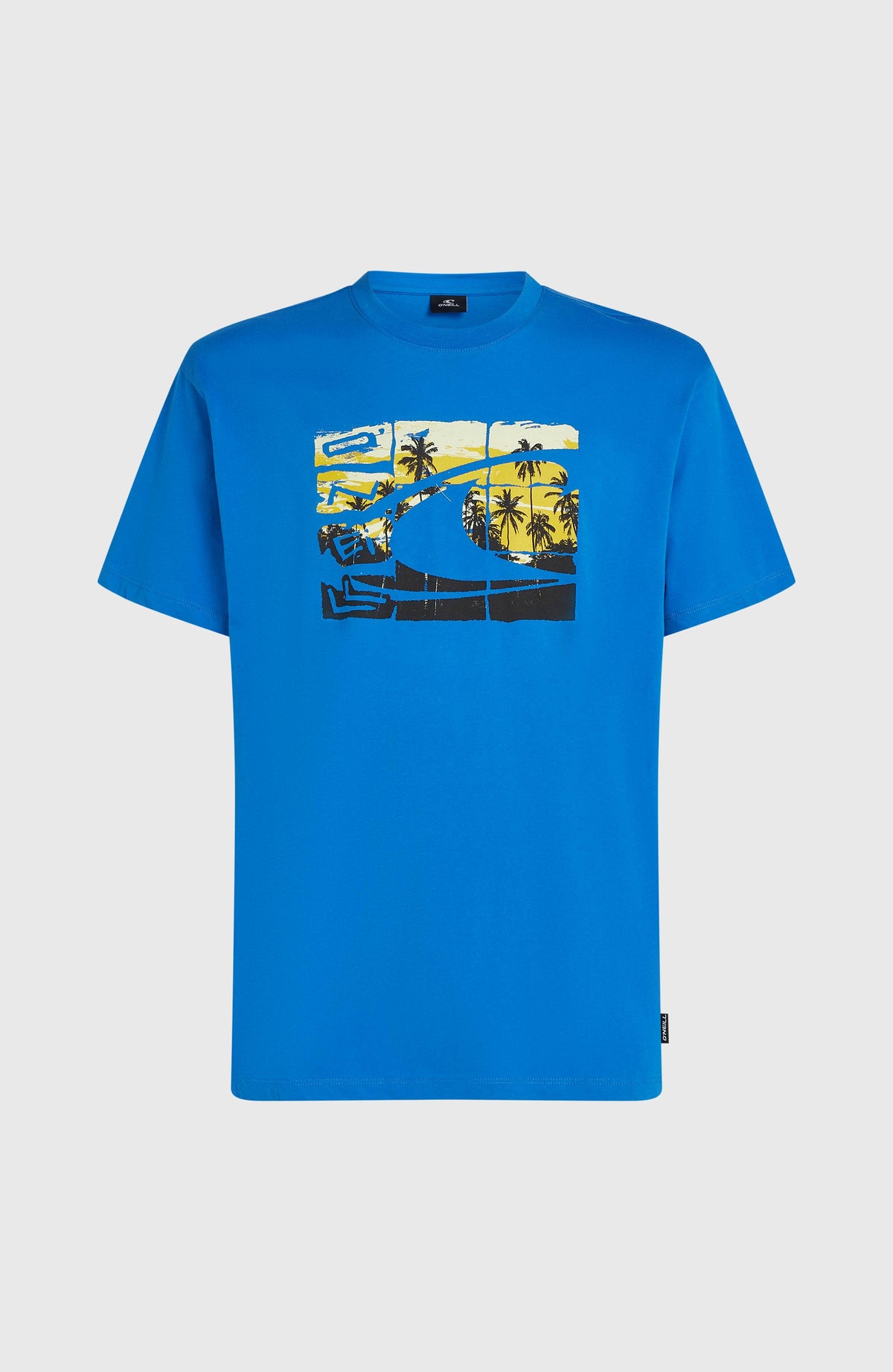 Gradient T-Shirt für Herren, blau mit Grafik-Print in Gelb und Schwarz, flach liegend von vorne