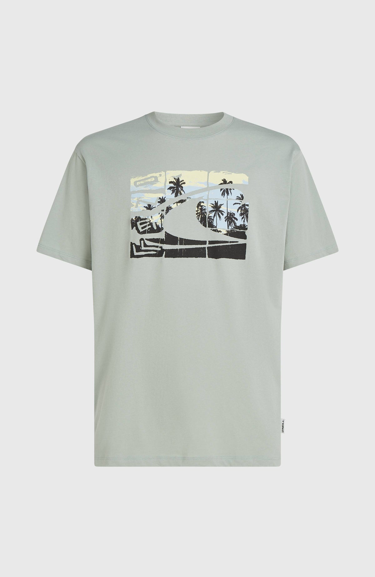 Gradient T-Shirt für Herren, grün mit Grafik-Print in Schwarz und Gelb, freigestellt von vorne, Rundhalsausschnitt