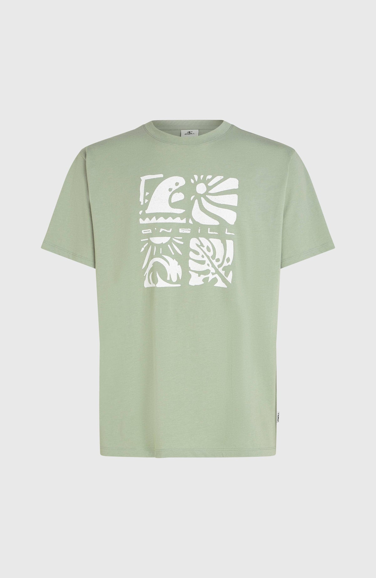 Melange Front-Print T-Shirt für Herren, grün mit Front-Print in Weiß, freigestellt von vorne