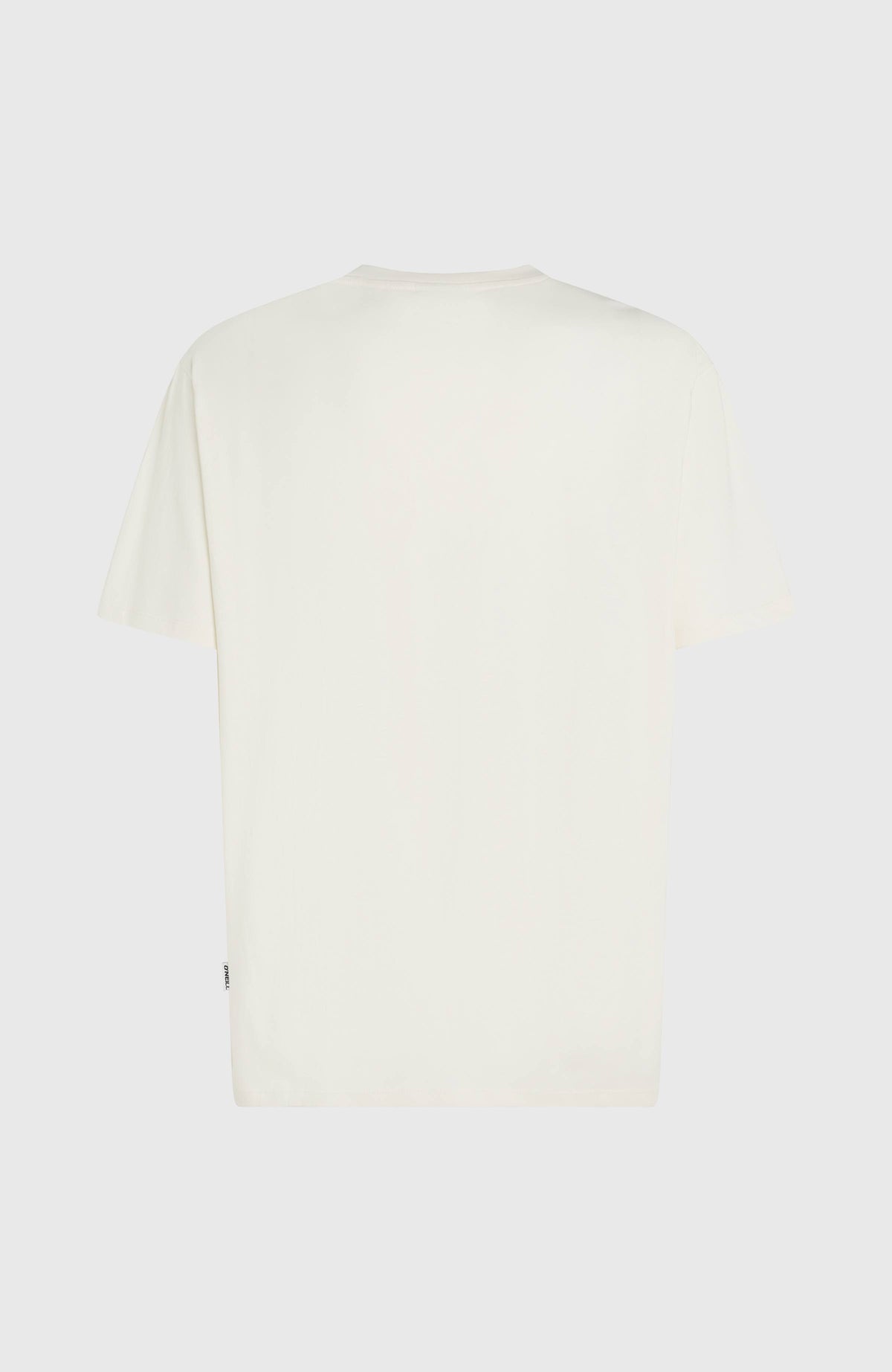 Flower Stripe T-Shirt für Herren, weiß, freigestellt von hinten mit kleinem Logo-Etikett am Saum