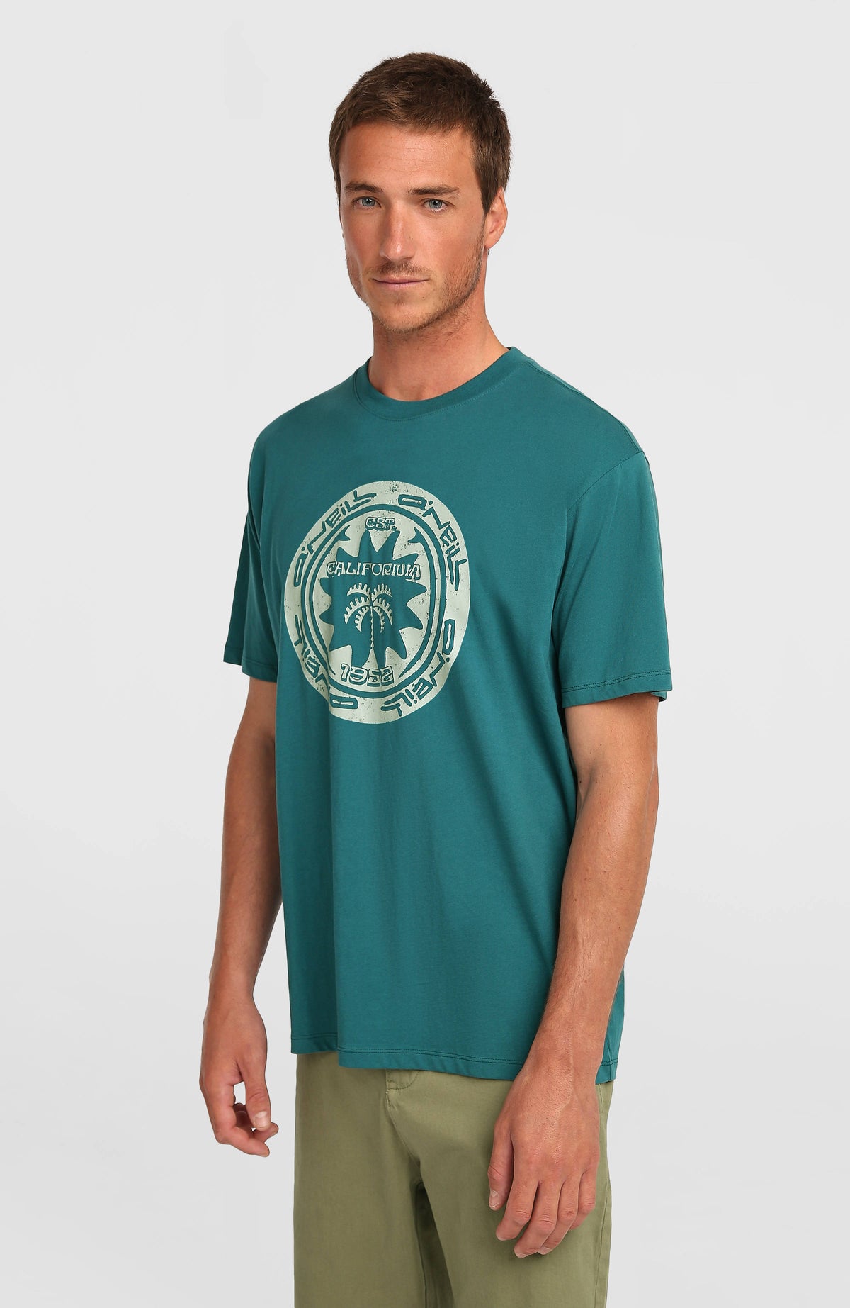 O'Neill Must-Have Graphic T-Shirt für Herren, grün mit Grafik-Print in Mint, Vorderansicht am Model