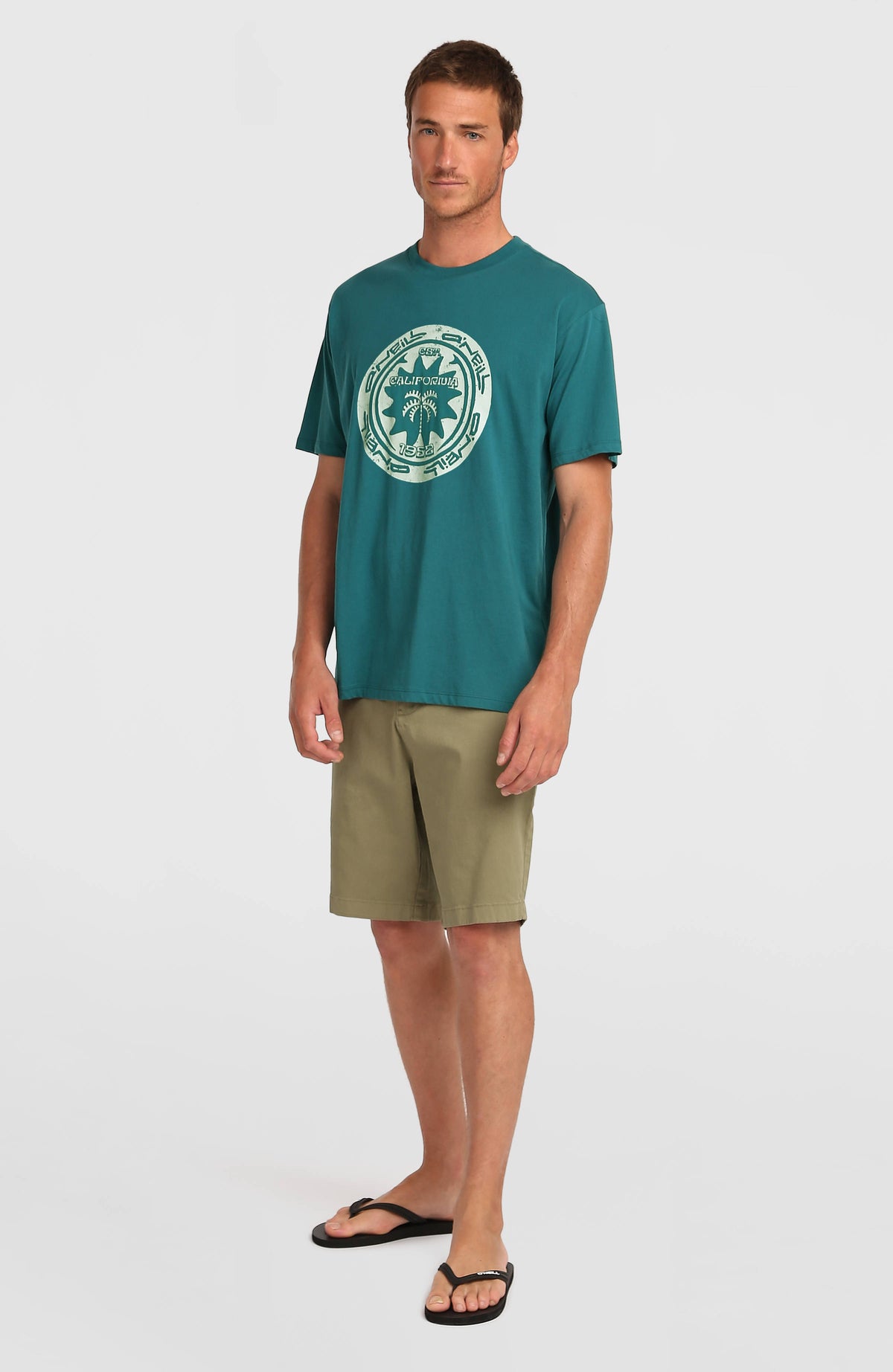 Must-Have Graphic T-Shirt für Herren, grün mit Grafik-Print in Mint, Ganzkörperansicht am Model