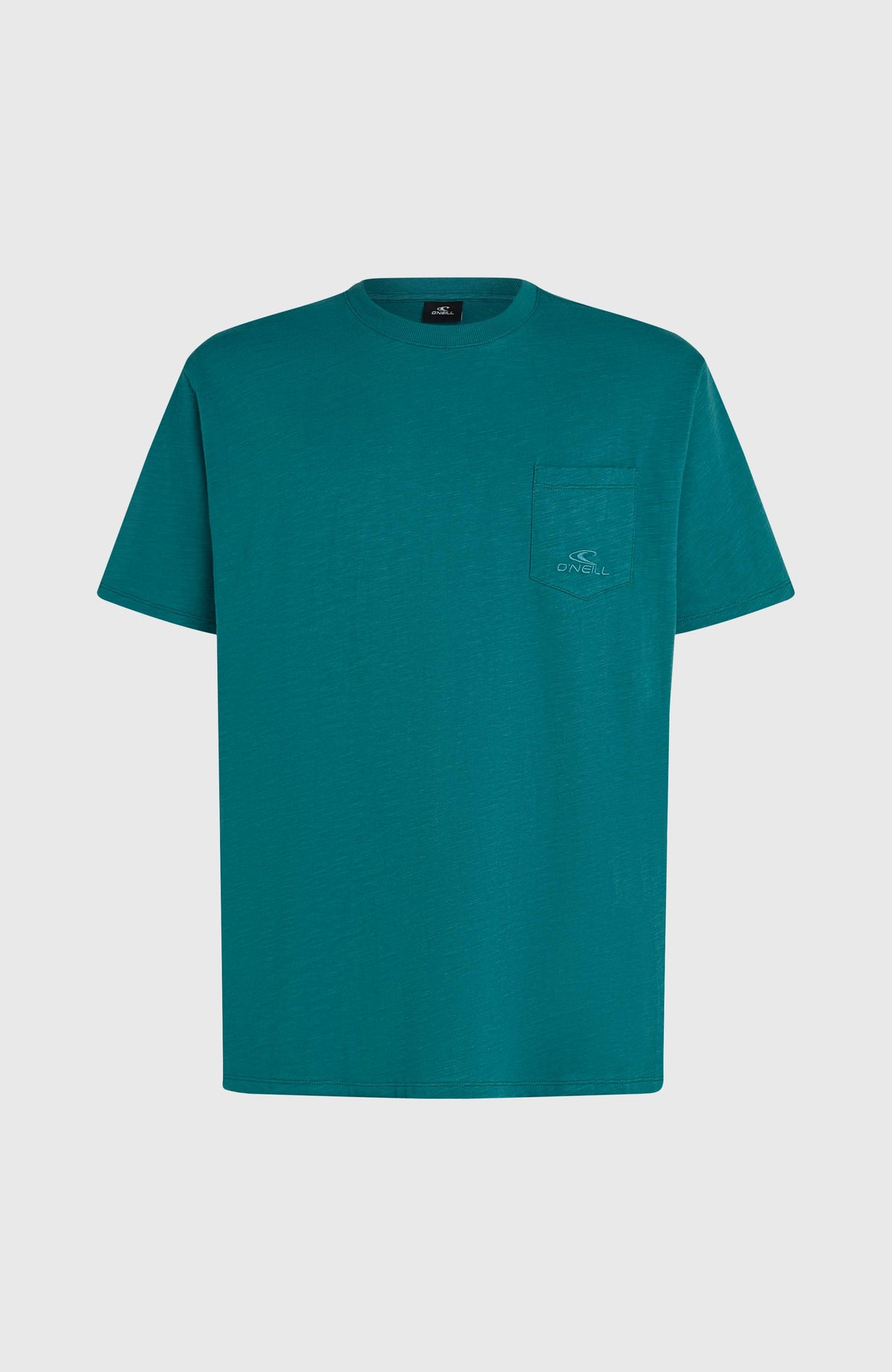 Grünes Slub Chest Pocket T-Shirt für Herren, flach liegend von vorne, aufgesetzte Brusttasche