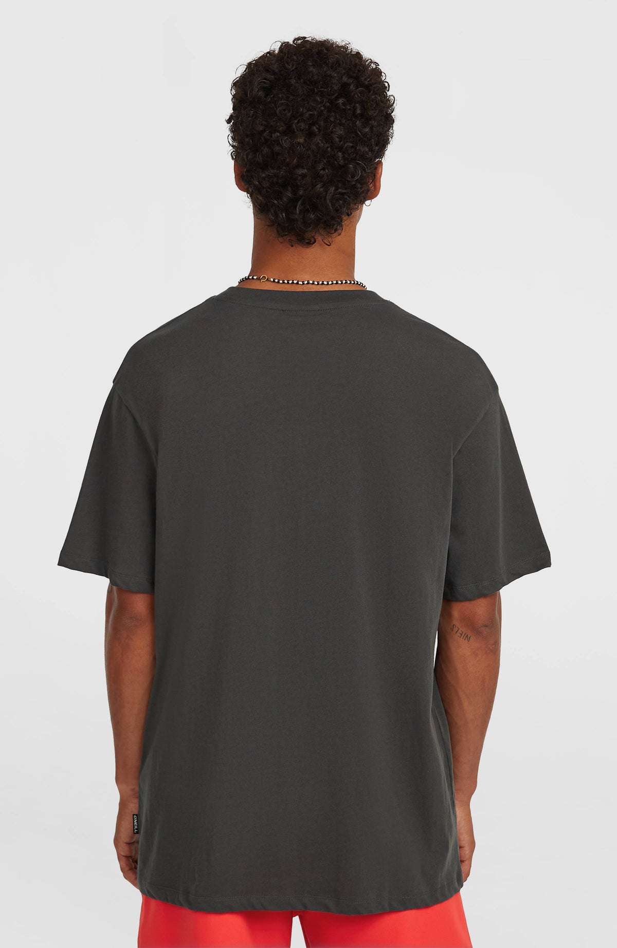 Original Cali T-Shirt für Herren, grau, Rückansicht am Model mit dezentem Label am Saum
