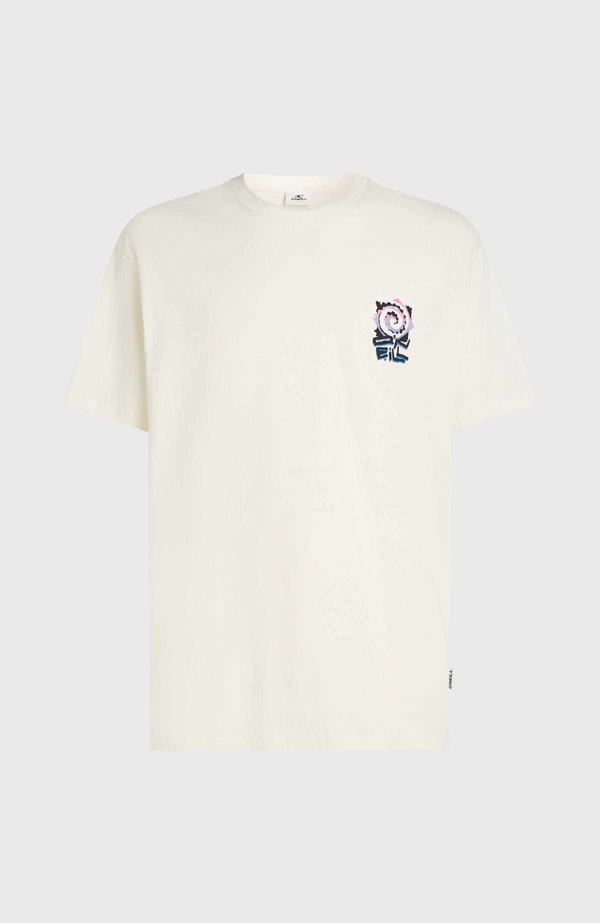 Chest-Print T-Shirt für Herren, weiß mit Logo-Print in Lila und Blau, freigestellt von vorne