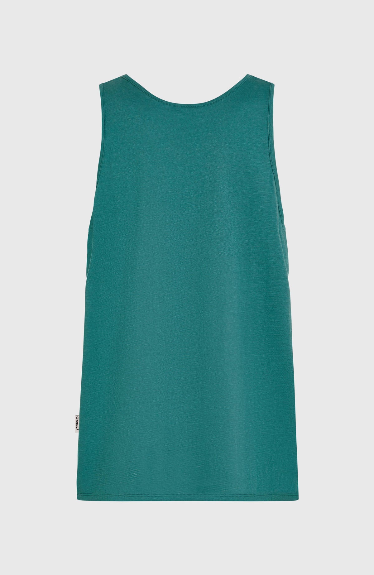 Grünes Slub Tanktop für Herren, freigestellt von hinten, mit kleinem Seitenlabel
