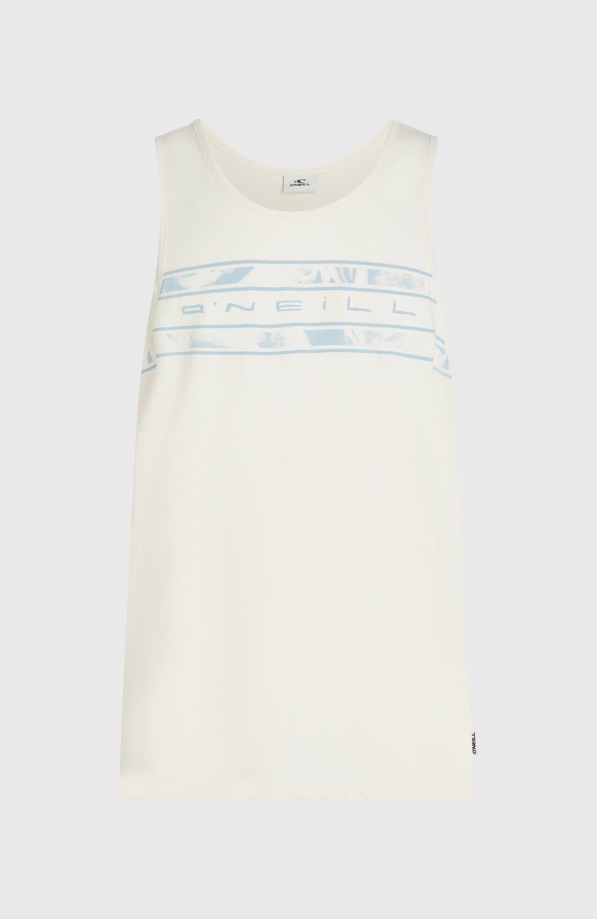 Weißes Graphic Tanktop für Herren mit Logo-Print in Hellblau, flach liegend von vorne
