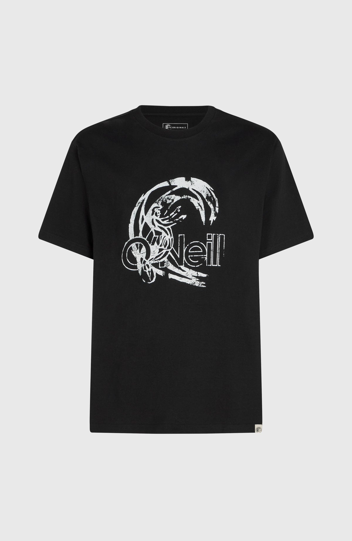 O'Riginals Circle Surfer T-Shirt für Herren, schwarz mit Logo-Print in Weiß, freigestellt von vorne