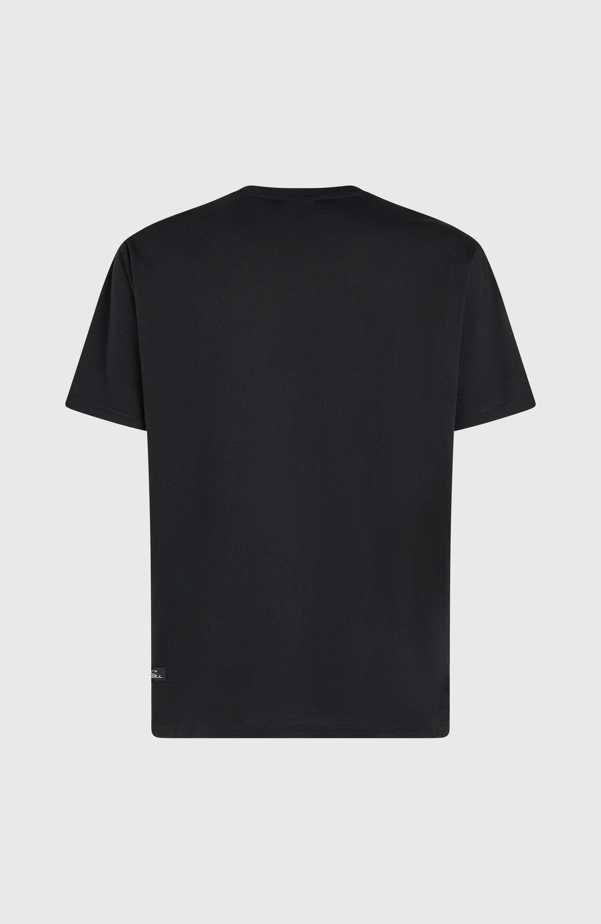 Must-Have Graphic T-Shirt, schwarz, flach liegend von hinten, mit kleinem Logo-Label am Saum