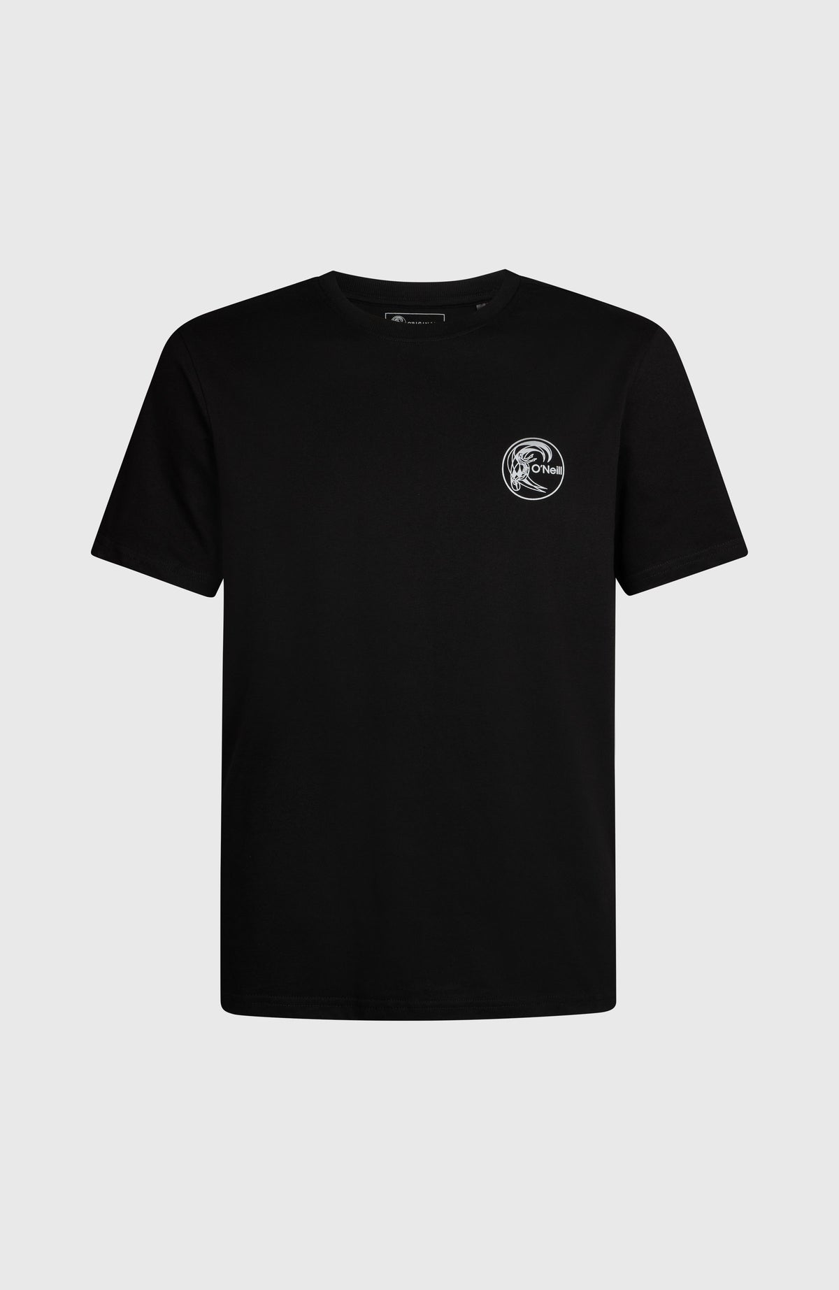 O'Neill O'RIGINALS BACK PRINT T-SHIRT für Herren, schwarz mit Grafik-Print in Weiß, freigestellt von vorne
