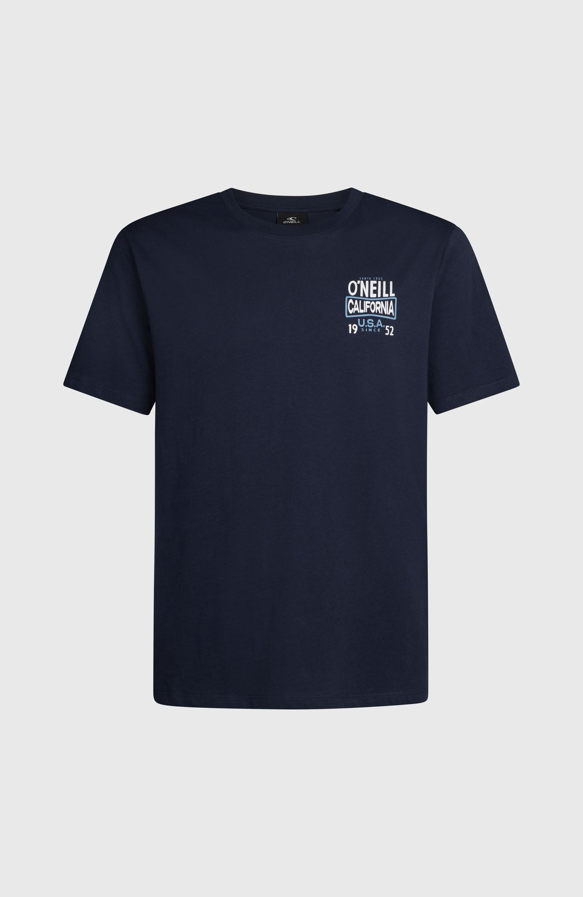 O'NEILL CALI T-SHIRT für Herren, blau mit Logo-Print in Weiß und Hellblau, freigestellt von vorne