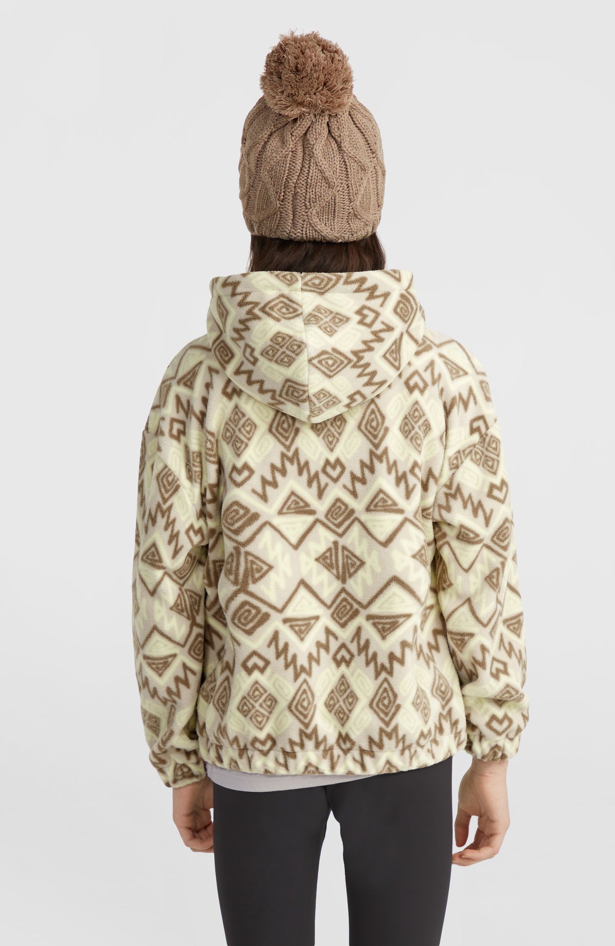 Superfleece Hoodie mit Halbreißverschluss | Grey Retro Ikat