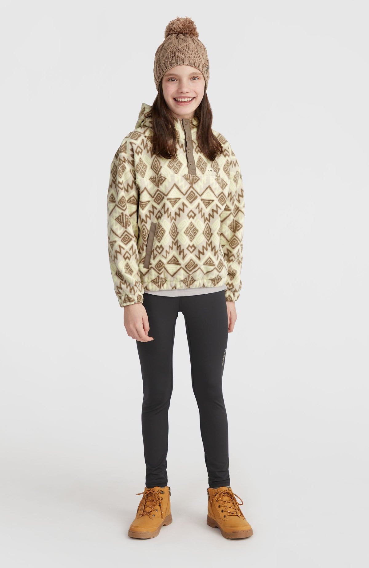 Superfleece Hoodie mit Halbreißverschluss | Grey Retro Ikat