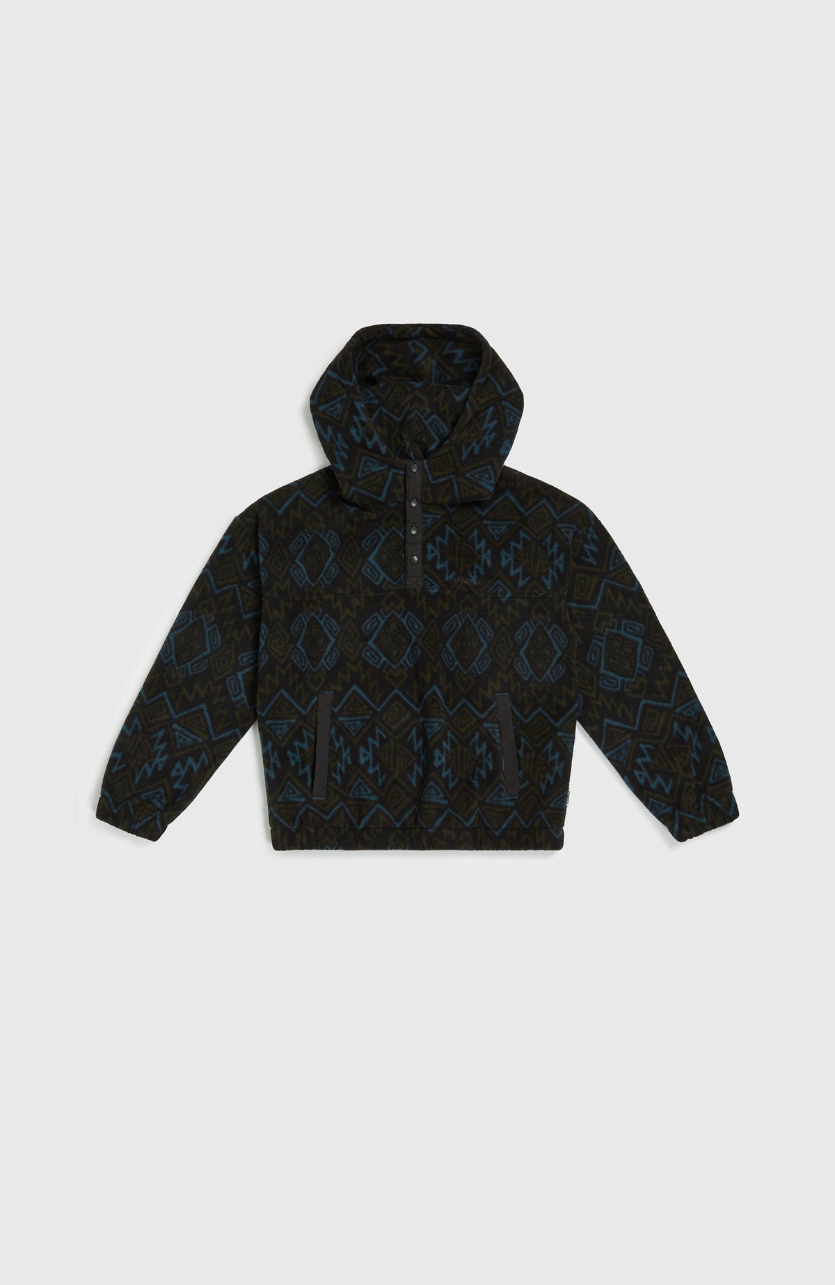 Superfleece Hoodie mit Halbreißverschluss | Black Retro Ikat