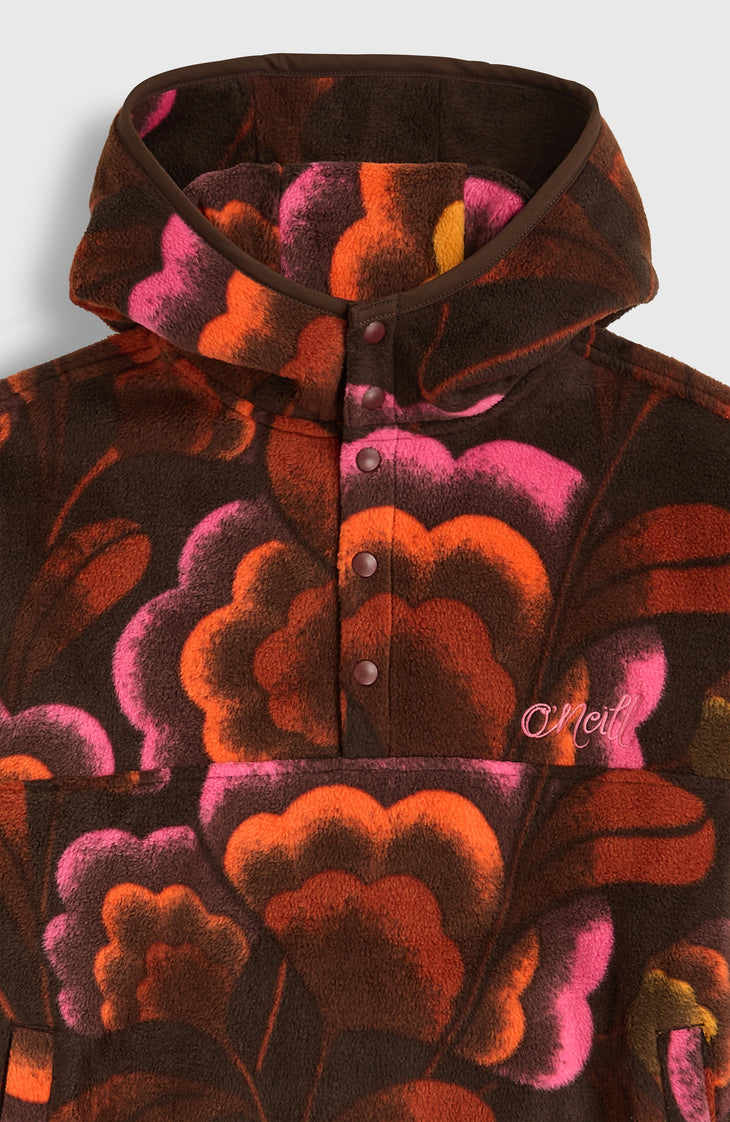 Superfleece Hoodie mit Halbreißverschluss | Brown Originals Flower