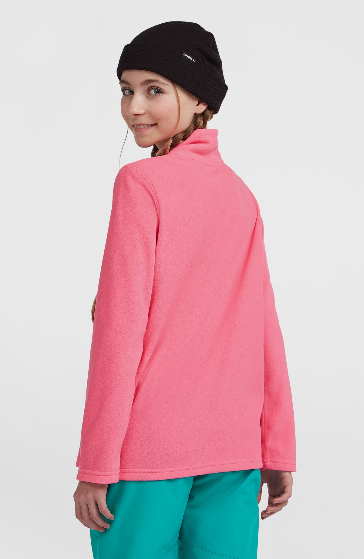FWC'Cruz Jack's Fleecepullover für Mädchen, pink, Rückansicht am Model mit Stehkragen