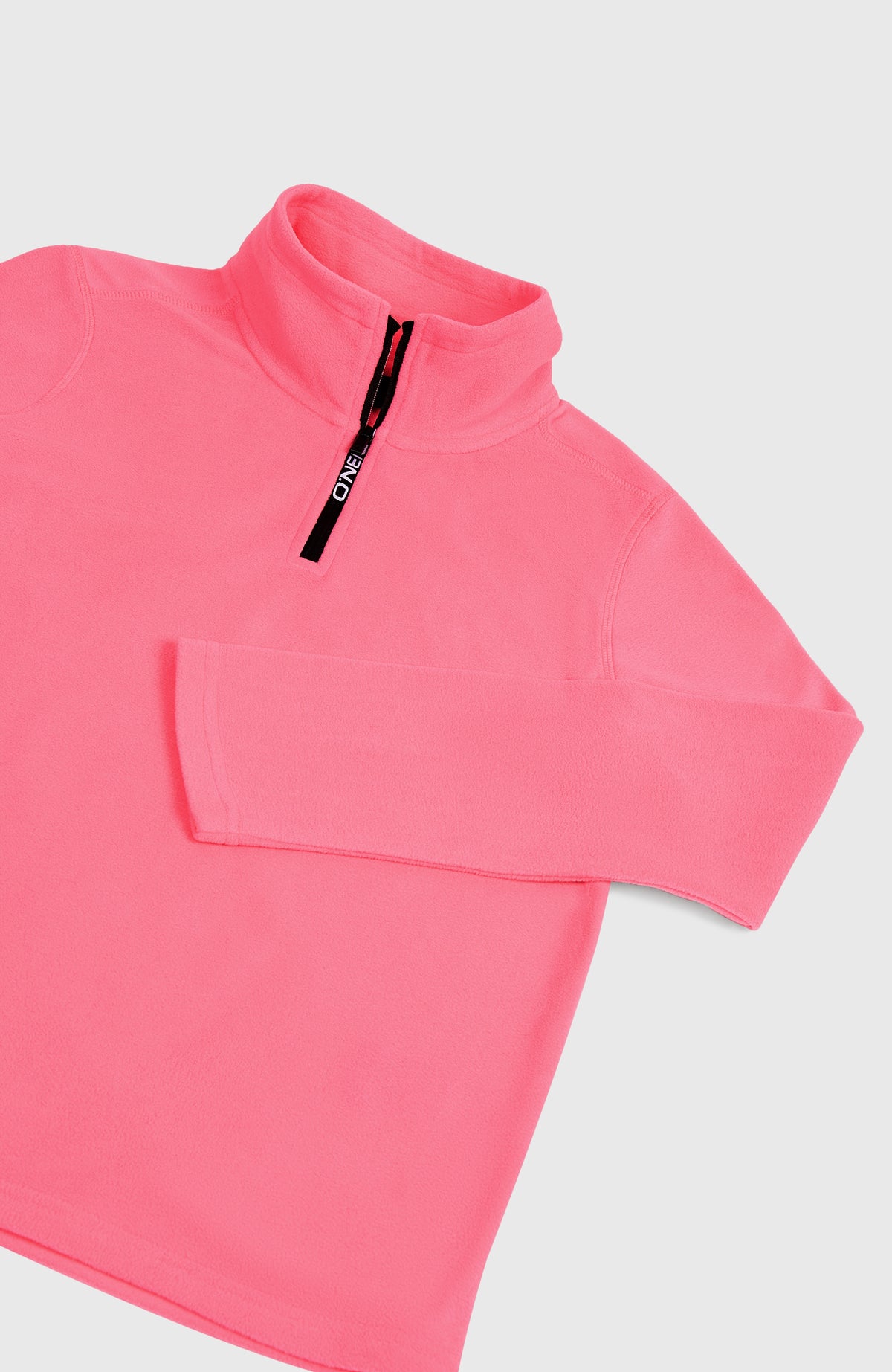 FWC'Cruz Jack's Fleecepullover für Mädchen, pink, flach liegend in Schrägansicht, Kragen und Ärmel