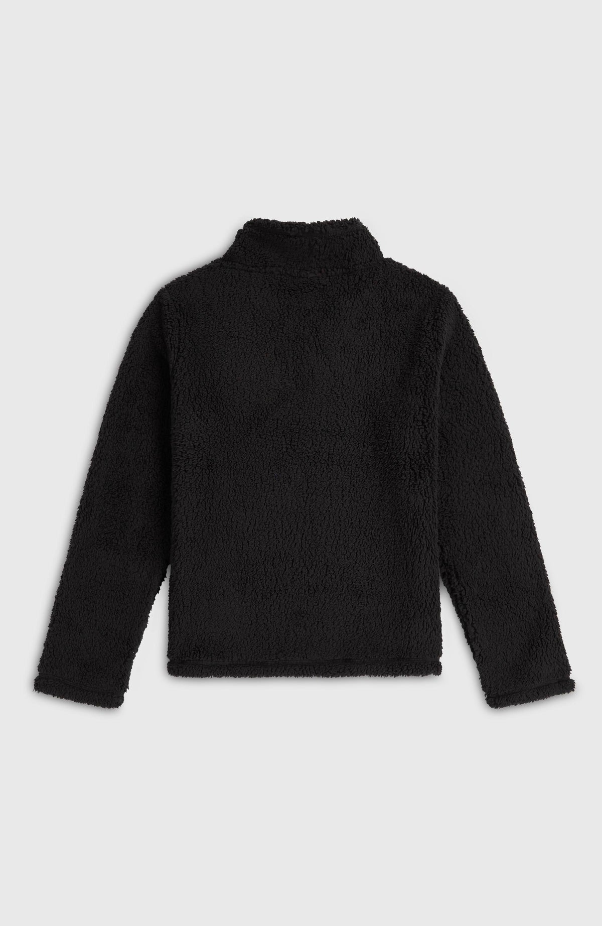Kuscheliger FWC'Cruz Fleecepullover für Mädchen, schwarz, flach liegend von hinten mit geradem Saumabschluss