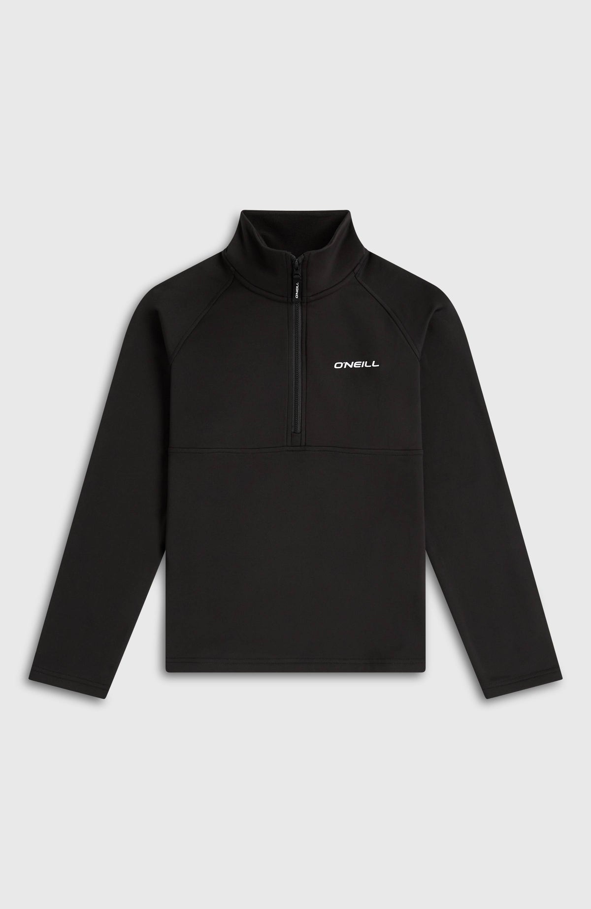 FWC'Cruz Fleecepullover für Mädchen, schwarz, flach liegend von vorne, Stehkragen mit kurzem Reißverschluss