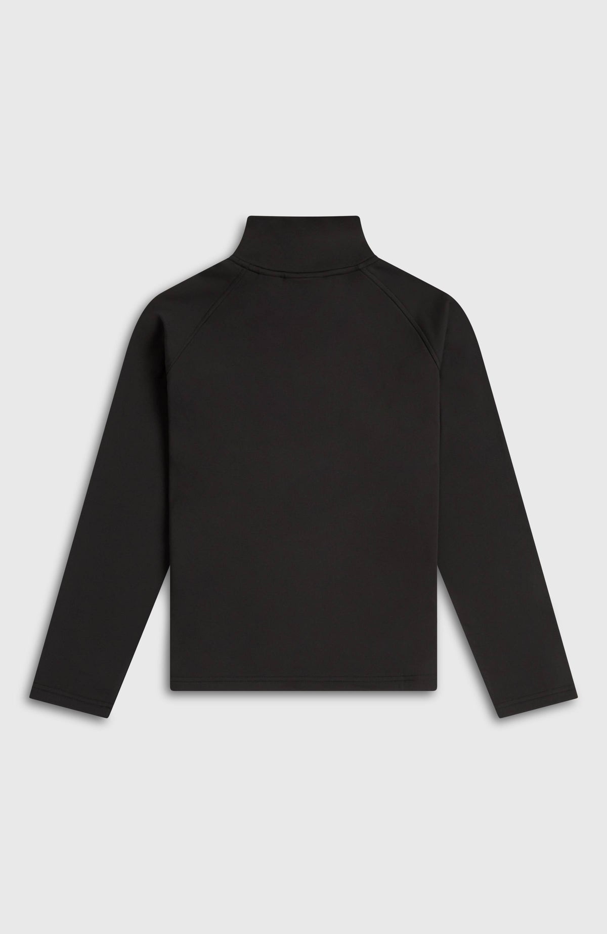 FWC'Cruz Fleecepullover für Mädchen, schwarz, flach liegend von hinten mit Stehkragen und Raglannähten