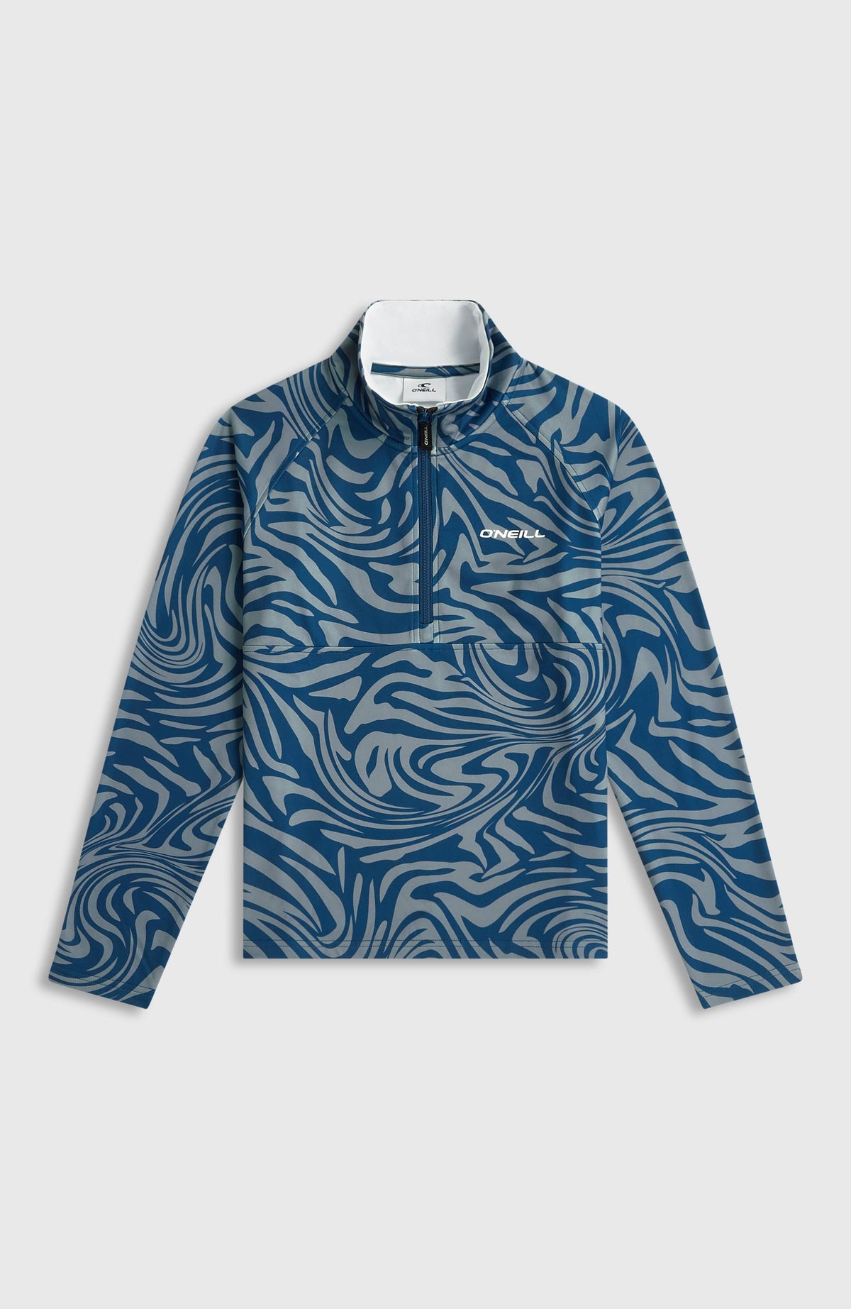 Blauer FWC'Cruz Printed Fleecepullover für Mädchen mit Zebramuster in Grau, flach liegend von vorne
